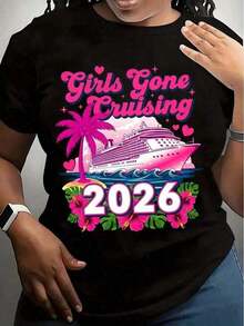 Camiseta Girls Gone Cruising 2026 - Diseño de Barco Rosa y Palmera para Viajes de Vacaciones de Mujeres, Regalo Divertido para Viajes de Verano, Ropa para Fiestas Tropicales, Atuendo para Vacaciones en la Playa, Camiseta para Eventos de Crucero en Grupo, Camiseta de Talla Grande Relajada de 220g, Estilo Urbano con Estampado de Retrato Llamativo, Comodidad para Todas las Temporadas, Estilo Casual Urbano. Camiseta casual de cuello redondo 100% algodón con estampado de letras a la moda, diseño deportivo unisex para parejas. Ideal para vacaciones, Día de la Madre, Día de la Independencia y más - Camiseta de manga corta para mujer - Blanco - Ver 5