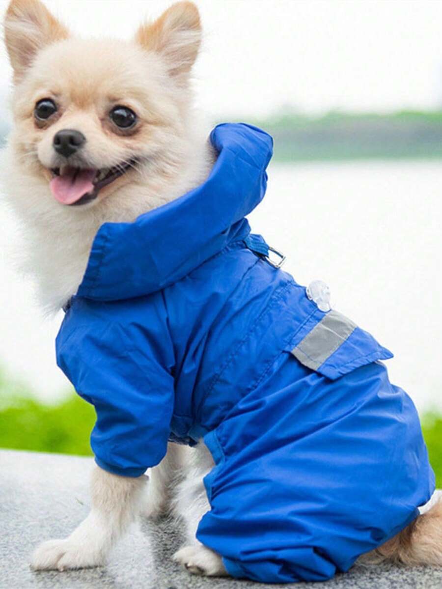 Áo mưa cho thú cưng màu xanh dương, chất liệu sợi polyester nhẹ, có dải phản quang, che phủ toàn thân, phù hợp cho cả bốn chân, chống thấm nước, lý tưởng cho chó Poodle cỡ nhỏ và trung bình mặc quanh năm. - Nhiều màu - Xem 1