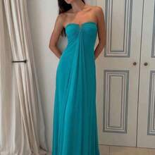 New Romantic V-Neck Strapless Plunging Neckline Maxi Flowy Dress, Macaron Blue-Green, A-Line Silhouette, Flattering Sexy Party Clubwear ,Tea Break, Perfect For Everyday Wear. It's Also Suitable For Work, Back-To-School, Afternoon Tea, Summer Music Festivals, Western Style, Nomadic Style, Birthday Parties, Graduation Ceremonies, Preppy Style, School Uniforms, Casual Wear, Vacations, Cruise Trips, Beaches, Sunbathing, Streetwear, Wedding Guests, Bohemian Style, Commuting, Brunch, And Airpor - Rosa - Ver 3