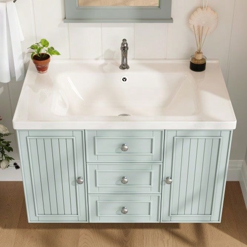 Bathroom Vanity Unit, Base Cabinet, Washbasin Cabinet, Bathroom Cabinet With 3 Drawers, Ample Storage Space, Wall-Mounted Vanity Unit, Bathroom Cabinet With Sink, Green, 78.5*46*46.8cm