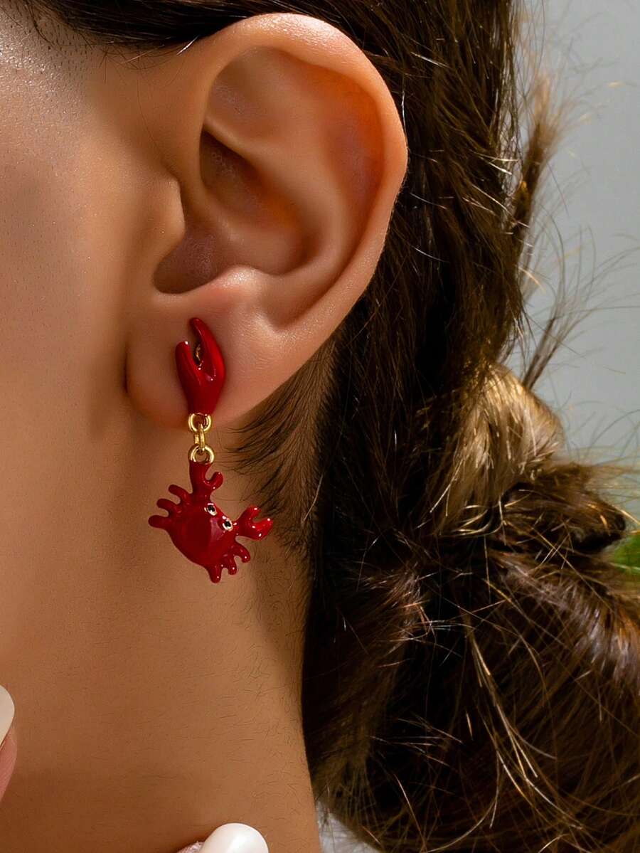 1 Đôi bông tai hình cua đỏ dễ thương, kiểu dáng thời trang, thanh lịch, tinh tế, độc đáo, phong cách bãi biển, cá tính, thích hợp để đeo hàng ngày. - Đỏ - Xem 1