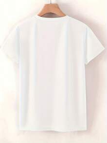 Camiseta de mujer con diseño combinado de loto dorado y rosa, estilo vintage, casual, deportiva, de manga corta, cuello redondo, estampado floral para primavera, verano y otoño. - Negro - Ver 4