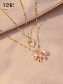 Hihho Bộ 2 chiếc dây chuyền mặt dây chuyền hình nơ và trái tim màu hồng nữ tính, dây chuyền choker nhiều lớp sang trọng, phù hợp với áo hai dây, áo sơ mi, váy, đi làm, hẹn hò, hàng ngày, dự tiệc. - chuỗi xương đòn - Xem 2