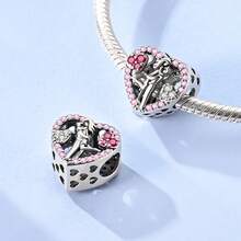 1pc S925 Sterling Silver Heart-Shaped Family Bond Pendant, Featuring Original Family-Themed Design. This Colorful Cubic Zirconia Embedded Pendant Chain Can Be Used For Bracelets And Necklaces. It Serves As A Warm DIY Jewelry Component To Create Sentimental Pieces, Symbolizing Affectionate Feelings, Suitable For Creative Projects And Daily Wear. - Multicolor - View 9