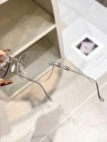 1pc Copper-Color Geometric Pattern Frameless Glasses Decor, Modern Minimalist Style, Transparent Glasses For Women, Suitable For Daily Office, Dates, Holidays, School Ceremonies, Weekends, Fashion Accessory - Clear - View 5