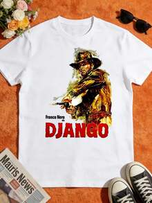 White T-Shirt With A Striking "Franco Nero As Django" Design, Perfect For Fans Of Classic Westerns. Made With High-Quality Materials, This Shirt Is Ideal For Casual Outings Or Movie Nights. It's A Short-Sleeved T-Shirt Suitable For Lounging At Home, Everyday Wear, Parties, And Travel, And Makes A Perfect Gift For Friends Or Family. - 白色 - 查看 1