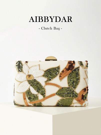 AIBBYDAR Women's Clutch Bag, Random Floral Pattern Hard Case Bag, Portable Crossbody Bag, Makeup Bag, Detachable Shoulder Strap, Essential For Summer, Beach, Party, Wedding, Holiday Gathering, Women's Gift