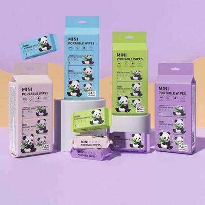 64pcs Upgraded Mini Portable Wet Wipes, Alcohol-Free Disposable Wet Towelettes, Suitable For Men And Women, Great For Outdoor Or Travel Use, Facial Cleansing Tool. Suitable For Christmas Stockings, Also Suitable For Pets