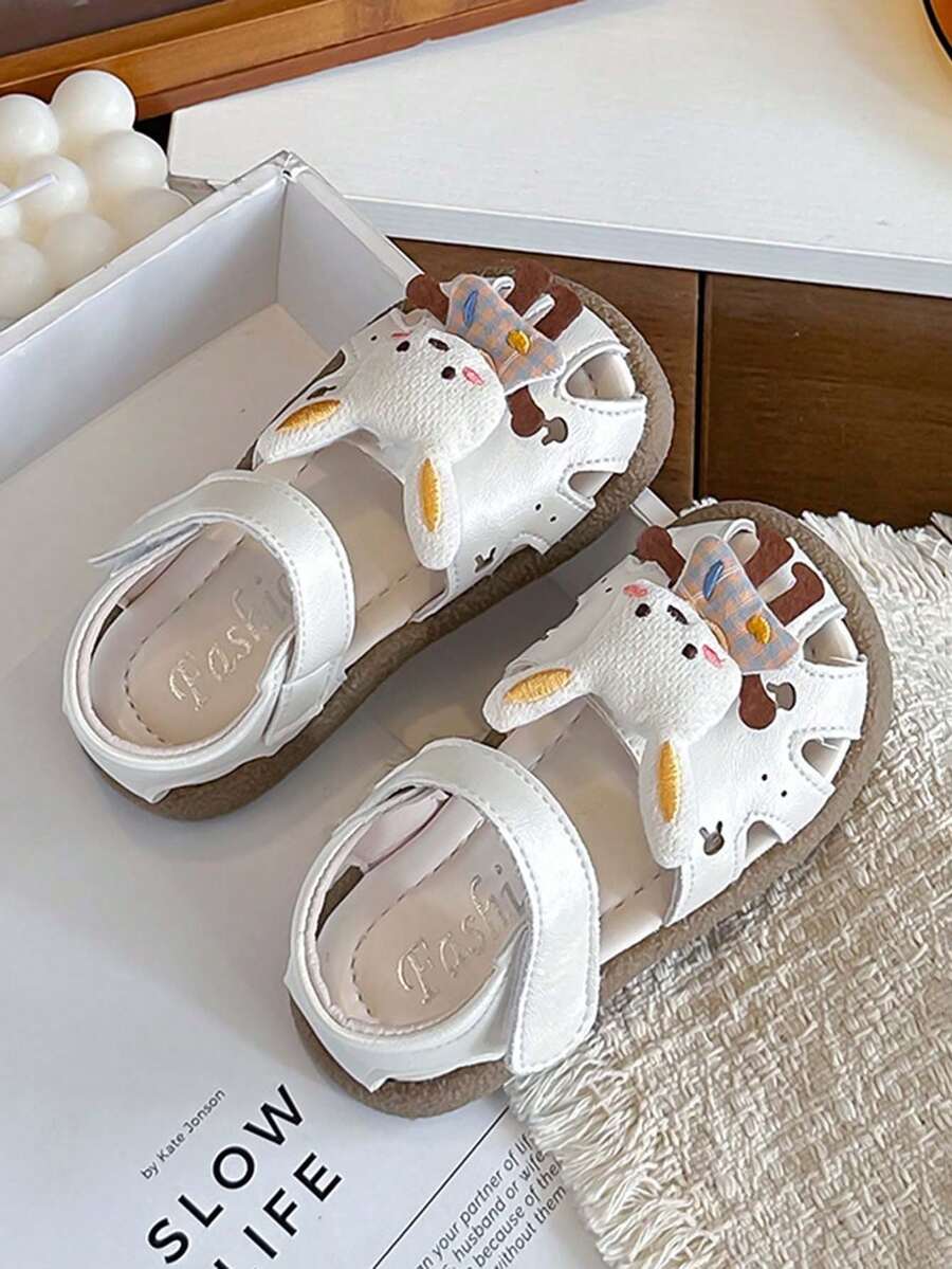 1双婴儿/幼儿卡通兔子凉鞋,夏季柔软防滑魔术贴婴儿学步鞋,女童闭趾透气凉鞋 - 米色 - 查看 1