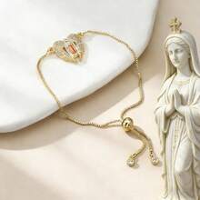 1pc Fashionable Creative Copper Catholic Religious Jewelry, Adjustable Virgin Mary Heart Pendant Bracelet, Suitable For Women, Ideal Religious Gift For Latin America/Europe - Our Lady - View 3
