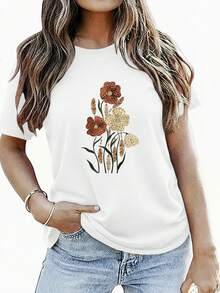 Women's T-Shirts, Women's Summer Clothes, Women's Fashion Clothes, Birthday Parties, Holiday Themes, Daily Travel, Leisure, Leopard Print With Flowers And Yellow Centers - 白色 - 查看 6