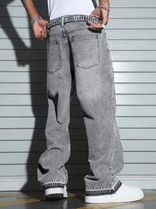 Jeans de pierna ancha de estilo urbano para hombres - Gris Claro - Ver 2