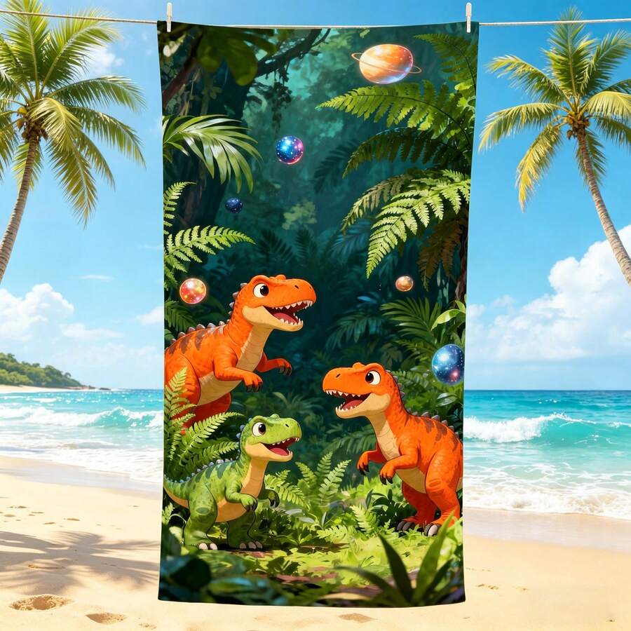1条丛林恐龙沙滩巾,超柔软超细纤维特大号沙滩毯,超强吸水浴巾,适合旅行、游泳池、潜水、冲浪、瑜伽、露营,多种尺寸可选,沙滩、泳池、旅行、露营、瑜伽必备用品 - 叢林恐龍 - 查看 1