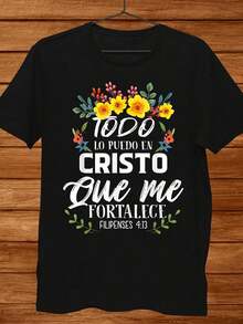 Camiseta Vintage para Mujer con Versículo Bíblico en Español - Camiseta Religiosa Negra con Detalles Florales - "Sé que soy fuerte en Cristo" - Atuendo Transpirable para la Iglesia de Uso Diario - Camiseta con Versículo de Mateo 2121 - Ropa de Fe Cristiana, Regalo para Mujer, Camiseta de Estilo Vintage, Ajuste Cómodo, Atuendo Espiritual, Impresión de Alta Calidad.ropa de calor mujer - Negro - Ver 7