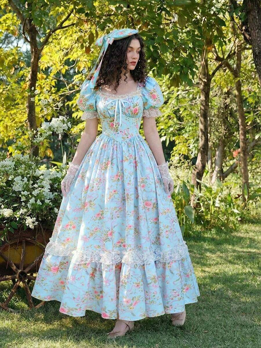 MOD Vestido largo de encaje blanco con volantes estilo victoriano vintage, vestido de fiesta, vestido de graduación, con exquisita mano de obra - Celeste - Ver 1