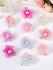 10pcs/Set Girls' Random Pearl Mesh Floral Scrunchies, Iridescent Snowflake Sequin 3D Textured Soft Elastic Hair Ties, Cute Hair Accessories For Daily Use - Multicolor - View 8