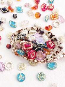 复洛克风格镀金珍珠串珠套装，镀金亚克力珍珠，适合制作珠宝、手链、脚链、耳环、项链、手机壳挂饰、钥匙扣、包包挂饰，是DIY情人节礼物、夏季海滩配饰、返校礼物、新年礼物的理想之选。 - 彩色 - 查看 2