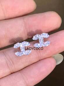 LADYCOCO 1对时尚优雅简约奢华高端铜镶嵌立方氧化锆银耳环，适合女性日常佩戴（附防氧化包装盒）（LADY COCO） - 銀色 - 查看 2
