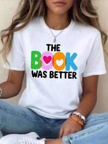 El libro fue mejor diseño de texto colorido. Camiseta de cuello de tulación de verano blanco de las señoras, camiseta de manga corta transpirable - Blanco - Ver 2