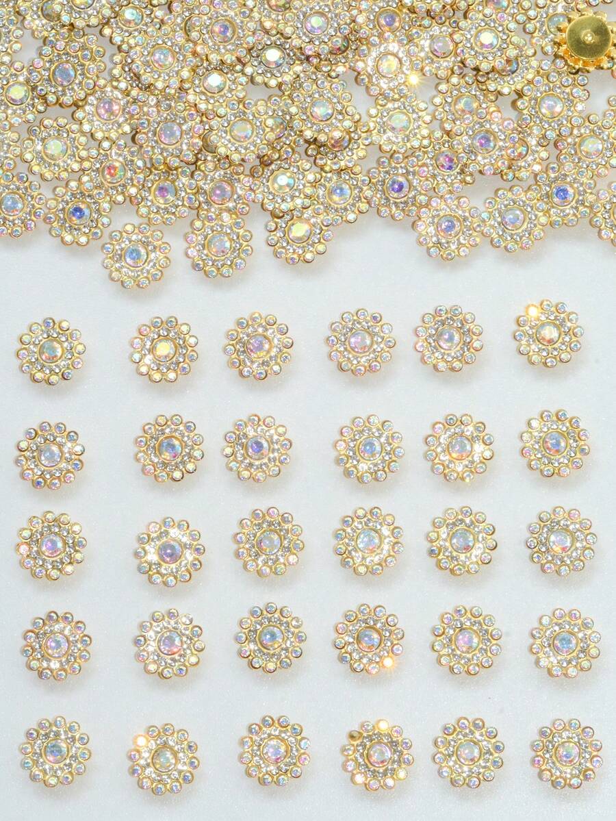 20/50/80/120pcs Set Rhinestone Beads, Fashionable White AB Color Rhinestone Decorative Beads, Suitable For Crafts Making