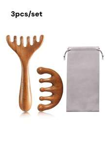 Bộ dụng cụ Gua Sha bằng gỗ đàn hương 2 món/3 món/4 món, dụng cụ massage đầu mặt, lược massage đầu, que massage làm đẹp da mặt, bảng Gua Sha toàn thân, dụng cụ thư giãn cơ bắp. - màu nâu - Xem 13
