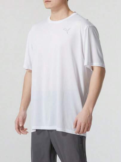  Camiseta de manga corta transpirable de color liso con cuello redondo PUMA para hombre, color blanco