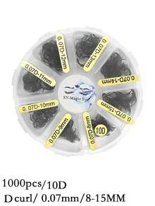 Một hộp 1000 chiếc lông mi giả hình quạt, chân nhọn, độ dày 4D/5D/6D/7D/8D/10D/12D, độ dày 0.07mm, chiều dài 8-15mm/8-15mm hỗn hợp, độ cong C/D, mềm mại và tự nhiên, dễ mang theo, lông mi giả được gắn thủ công, thích hợp cho tiệc tùng và du lịch. - Xem 86