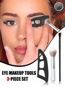 3pcs Eye Makeup Tool Set - 2 Professional Eyeshadow Brushes, Eyeshadow Applicator, Eyeshadow Stamp Template, Quick Makeup Template, Eyeshadow Mold, Eye Makeup Tools, Suitable For Beginners As Eye Makeup Assistant, Easily Create Professional Makeup, Convenient Makeup Anytime, Anywhere - Multicolor - View 2