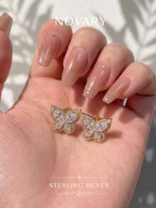 1 par de joyas elegantes y únicas de mujer con circonita cúbica hueca en oro, joyas exquisitas, adecuadas para aniversario, regalo de cumpleaños - Dorado - Ver 3