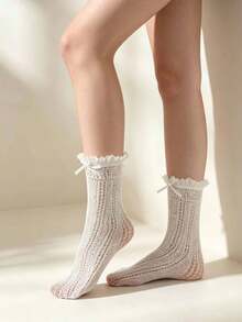 1 Đôi tất cổ ngắn ren lưới dành cho nữ - Tất Lolita thoáng khí viền ren mùa hè. - Nhiều màu - Xem 2