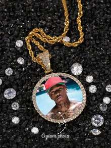 1pc Customized Cubic Zirconia Round Pendant Necklace, Personalized Photo Pendant For Women Men, Anniversary Birthday Gift Picture Necklace - Multicolor - View 7