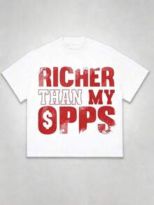 1 pieza de camiseta para mujer, "Más rica que mis competidoras" (1 pieza), 100% algodón, camiseta casual estampada, cuello redondo, manga corta, camiseta de algodón, para regalo, verano, unisex, 180g 100% algodón, todos los diseños están impresos. Unisexo. - Blanco - Ver 8