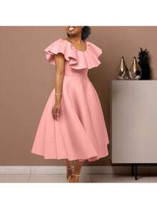 Elegant Summer Dress With Ruffles And A Full Skirt - Pink - View 3