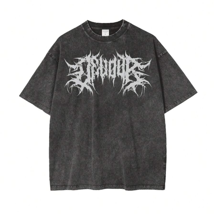 1pc camiseta unisex de corte holgado, cuello redondo y manga corta con efecto desgastado, diseñada por un artista al estilo Y2K, hecha de 1pc00% algodón (220g). Este estilo casual y versátil es perfecto para la moda urbana, el uso diario, campamentos, conciertos y eventos de hip-hop, rock y rap, y presenta un estampado de estrellas. Es una opción ideal. - Negro - Ver 1