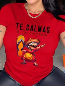 Women's Casual T-Shirt, Vintage Mom T-Shirt, Short Sleeve Crew Neck Casual T-Shirt With Fun Letter Print For Women, Graphic Blouses, 100% Cotton, Durable, Comfortable And Lightweight - 紅色的 - 查看 9