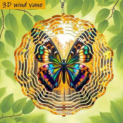 1个3D立体“秋日森林中翩翩起舞的彩色蝴蝶”风铃挂饰，尺寸10英寸*10英寸，带旋转挂钩，可360°旋转DIY，创意悬挂装饰，圣诞礼物（不含吊坠），款式随机。
