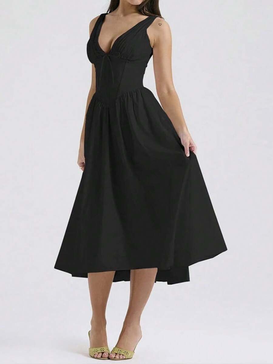 Elegant Modern Long Strapless Printed Backless Dress, New Spring Collection, European Style For Women - Black - View 1
