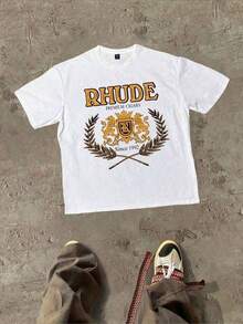 Rhude - Premium - Brand - Tribute - Men's Casual Soft Short-Sleeve T-Shirt, Pure Cotton. Suitable As A Gift. Women's T-Shirt. Elegant Blouses. Boho Chic. Women's T-Shirt, Soft And Breathable: Perfect For Vacations, Travel, And Festive Occasions, And Suitable For Wearing In Multiple Seasons. - 白色 - 查看 6