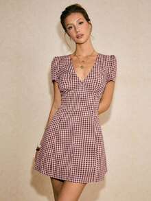 Vestido mini de manga corta con cuello en V y botones, vestido casual de verano elegante de línea A, vestido mini de cuello en V, vestido con botones delanteros, vestido casual de verano, vestido de manga corta, vestido de cuadros rojos de línea A, vestido mini minimalista, vestido rojo, ropa casual de verano para mujer, vestido de ajuste ceñido, atuendos para citas de vacaciones, atuendos para festivales de música de verano, atuendos de oficina para mujer, vestido social, vestidos de picnic para mujer, atuendos de primavera para mujer, vestido de guinga para mujer, ropa de oficina para mujer, atuendos de verano 2026, nuevas llegadas - Rosa vieja - Ver 3