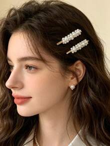 6 pièces Pinces à cheveux en perles pour femmes, pinces à cheveux élégantes françaises pour franges latérales, pinces à cheveux décontractées mignonnes et polyvalentes pour le trajet, pinces à pression, pinces à griffes - Multicolore - Voir 3