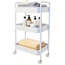 3-Tier  Rolling Cart With Wheels, Storage Utility Organizer Cart For Kitchen, Bathroom, Office, Baby Essentials & Makeup - Lockable Casters, Easy Assembly, Large Capacity, White - 白色 - 查看 3