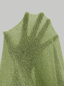 Women's New Off-Shoulder Semi-Sheer Sleeveless Asymmetric Knit Sweater, Fashionable Casual Sexy Beach Party Pullover, Spring/Summer - Green - View 11