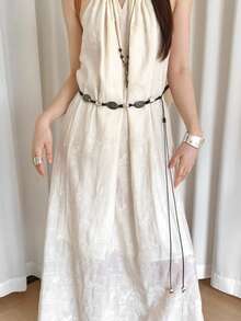 1 chiếc thắt lưng buộc eo kiểu Bohemian màu đen bằng polyester, đính hạt và bện, dành cho nữ. - màu đen - Xem 3