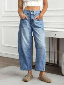 Jeans informales desgastados y desgastados, con ajuste de novio para mujer - Azul 2 - Ver 3