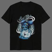 Camisa Negra Tema SAD GIRLZ CON, Estampado de Chica Triste, Estilo Versátil, Unisex, Serigrafía en Playeras, Playera de Algodón de Manga Corta - Negro - Ver 3
