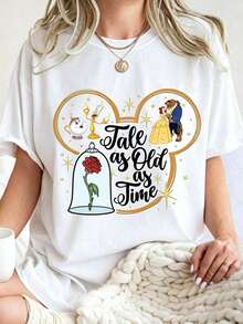 Disney Cartoon Princess Rose Printed T-Shirt With A Sense Of Atmosphere, Suitable For Daily Wear, Easy To Wear In Summer, Micro-Elastic, Soft Round Neck Casual Daily Shirt, Round Neck Summer Sweatshirt, Both For Men And Women, Loose Version, Holiday Gift.--Disneys Disneyland Paris The Magic Kingdom Disneyesque The House Of Mouse Mickey Mouse Empire Modest Summer Outfits Take That T Shirt Summer Coord Tops For Women Summer Summer Clothes Women Summer Clothes Summer Tops Summer Tops Women Summer Co Ord Summer Top Summer Outfits White Top Black Top Holiday Outfits For Women  Tops For Women Summer Holiday Gifts Valentine's Day Gifts Earth Day Gifts Oktoberfest Gifts Summer Bank Holiday Gifts - trắng - Xem 1