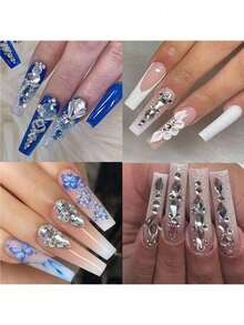 Đá pha lê trắng trang trí móng tay, hạt tròn dẹt 1.5mm-4mm, đá quý thủy tinh nhiều hình dạng và kích cỡ, dùng để trang trí móng tay, đồ thủ công DIY, quần áo, giày dép, trang sức. - trắng - Xem 6