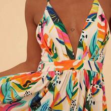 TRVLCHIC Mother's Day Tropical And Floral Printed Spaghetti Strap Backless Dresses For Women,Mother's Day Gift Ideas, Gift From Daughter,Summer Clothes,Beach Outfits For Woman,Rave Outfits Festival,Tropical Vacation, Bohemian Outfits, Ibiza Outfits, Western Style - Rosa Fucsia - Ver 2