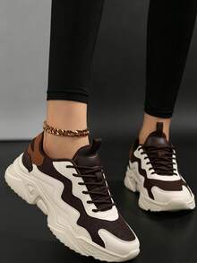 Zapatos deportivos casuales para mujer, zapatillas de running con malla transpirable y parches de cuero, zapatos deportivos casuales personalizados y de moda, adecuados para estudiantes, actividades al aire libre, fiestas y otras ocasiones, ligeros y cómodos, aptos para todas las estaciones - Marrón - Ver 10