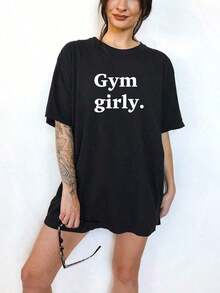100% Cotton Dynamic T-Shirts For Fitness Girls, Fun Fitness Shirts, Fun Fitness Style, A Must-Have For Fitness Lovers, Stylish Weightlifting Shirts, Exclusive Design For Fitness Girls: Vintage Street Style Cotton T-Shirt, Comfortable And With Unisex Loose Sizes. - 黑色 - 查看 1